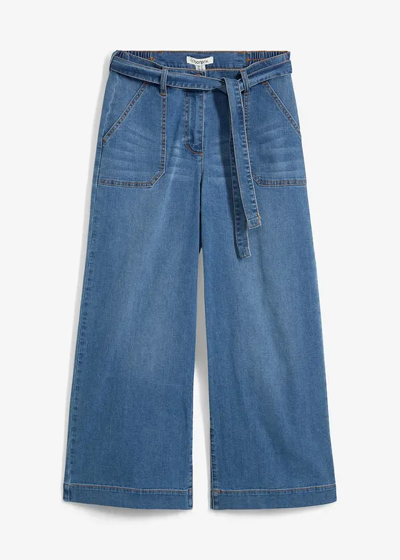 Wide-Leg-Jeans High Waist, Bequembund cropped in blau von vorne - bonprix