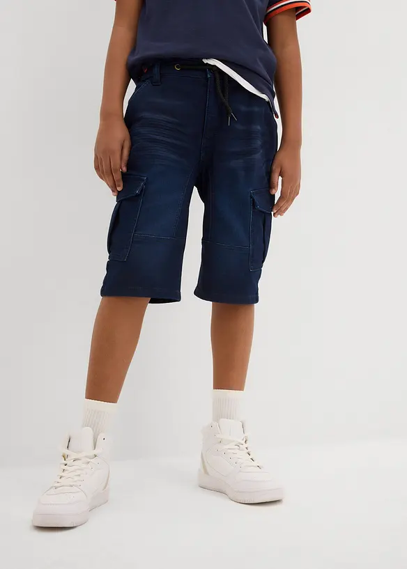 Cargo-Sweatjeans-Bermuda, Regular Fit in blau von vorne - bonprix
