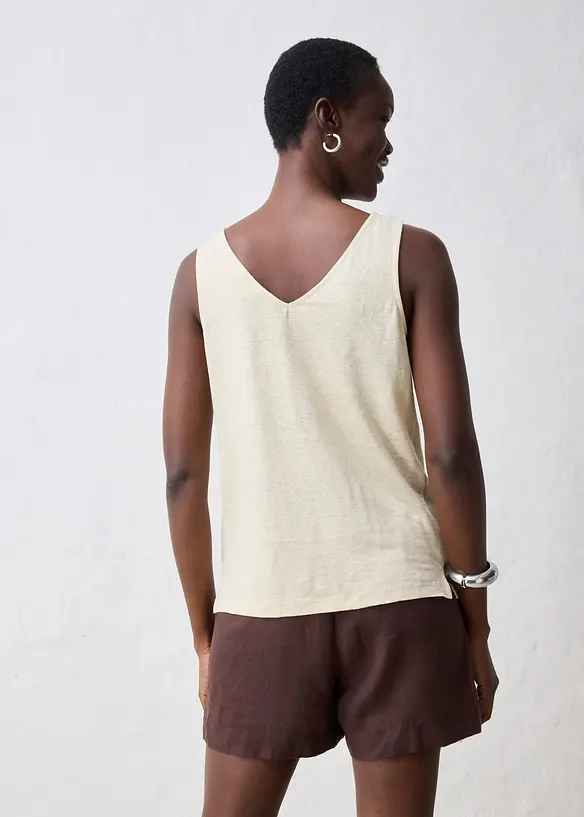 Tanktop aus reinem Leinen in beige von hinten (im Anschnitt) - bonprix