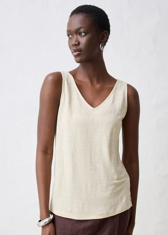 Tanktop aus reinem Leinen in beige von vorne (im Anschnitt) - bonprix