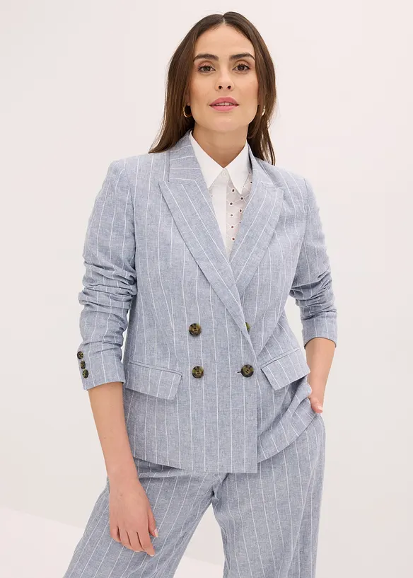 Blazer mit Leinenanteil in blau von vorne (im Anschnitt) - bonprix