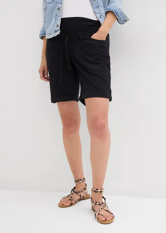 Krempelbare 2-in-1 Umstandsbermuda und Shorts in schwarz von vorne - bonprix