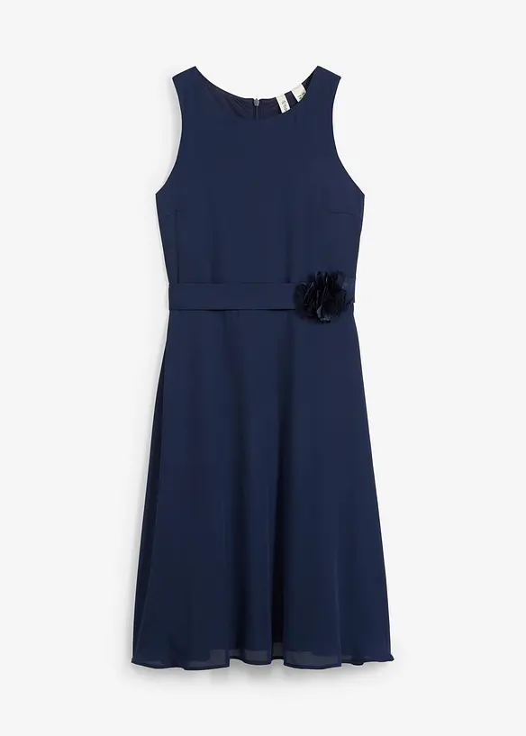 Kleid mit Blumen-Applikation in blau von vorne - bonprix