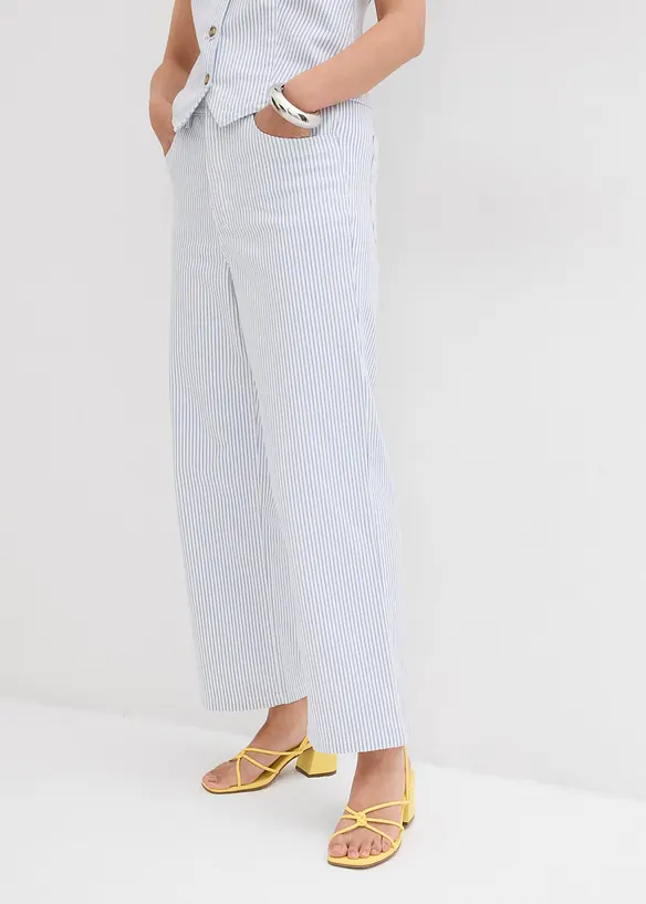Wide-Leg-Jeans High Waist, cropped in weiß von vorne - bonprix