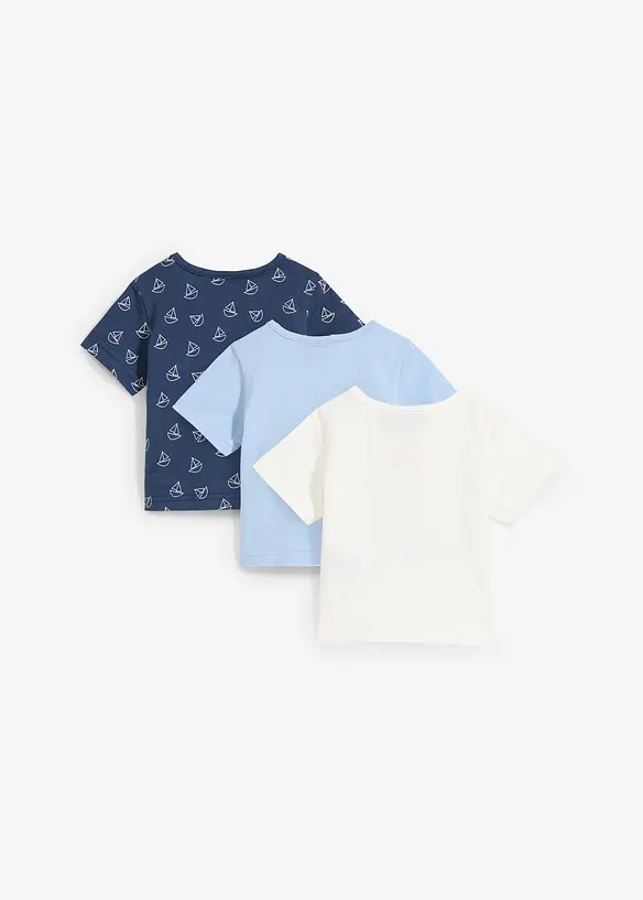 Baby T-Shirts aus reiner Bio-Baumwolle (3er Pack) in blau von hinten - bonprix