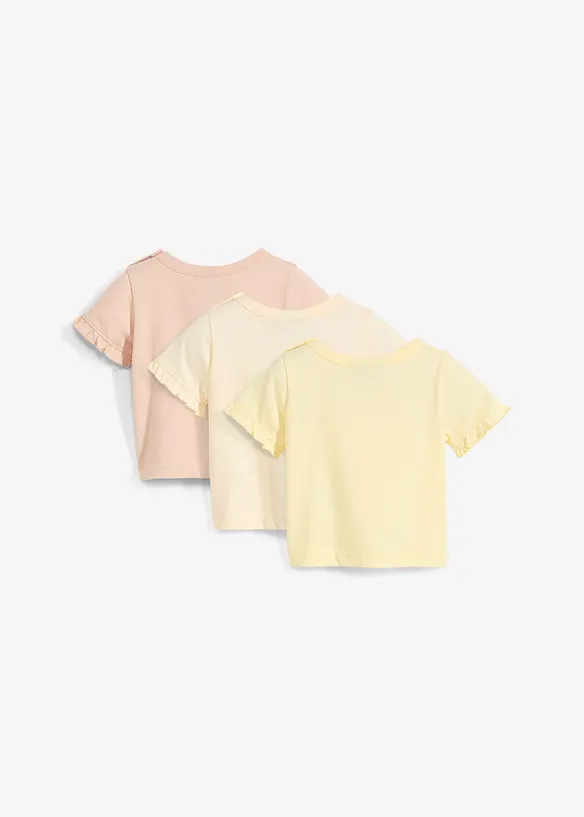 T-Shirts aus Bio-Baumwolle mit Volants (3er Pack) in gelb von hinten - bonprix