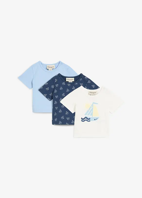 Baby T-Shirts aus reiner Bio-Baumwolle (3er Pack) in blau von vorne - bonprix