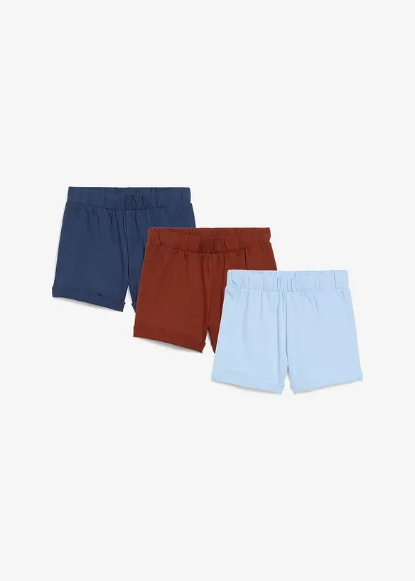 Baby Jerseyshorts aus reiner Bio-Baumwolle (3er Pack) in blau von vorne - bonprix