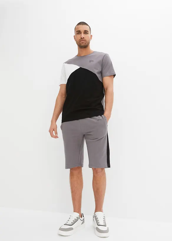 T-Shirt und Sweat-Bermuda (2-tlg.Set) in grau von vorne (Totalaufnahme) - bonprix