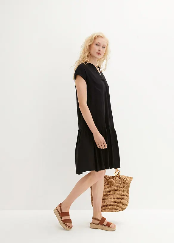 Tunika-Kleid aus feiner Viskose in schwarz von vorne (Totalaufnahme) - bonprix