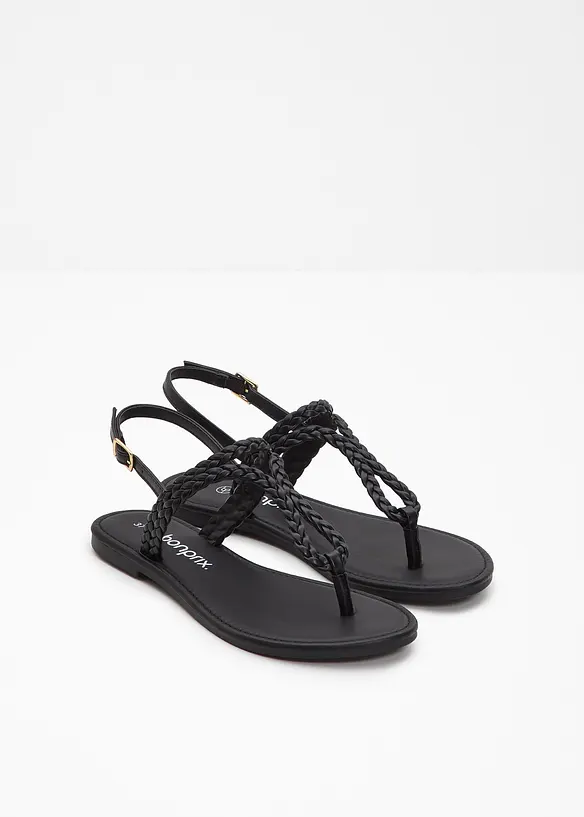 Zehenstegsandalen in Flecht-Optik in schwarz - bonprix