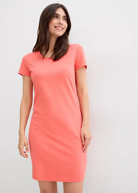 Shirtkleid aus Bio-Baumwoll-Stretch in pink von vorne (Totalaufnahme) - bonprix