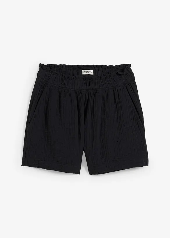 Musselin-Shorts aus reiner Baumwolle in schwarz von vorne - bonprix
