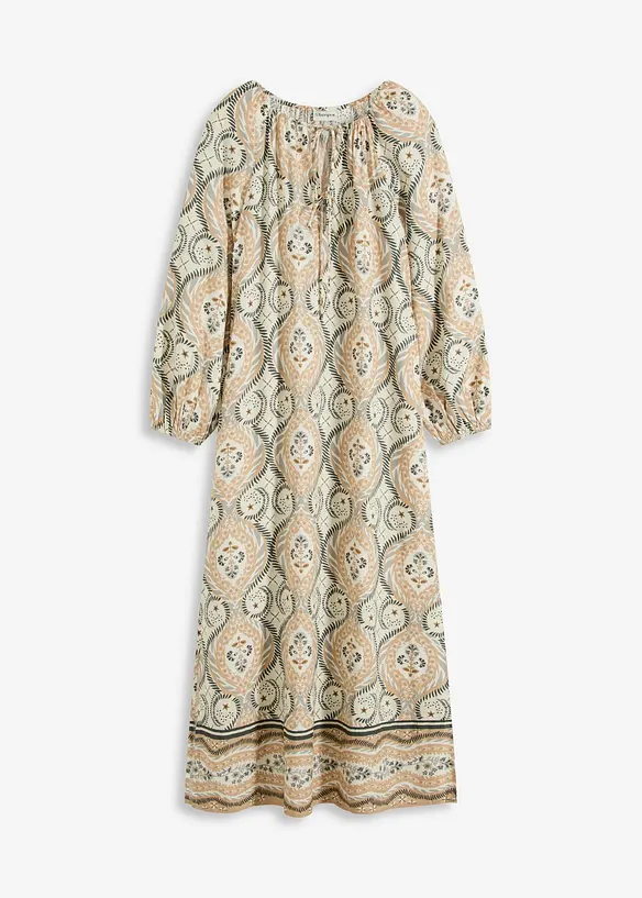 bedrucktes Kaftan-Kleid aus fließender Viskose in beige von vorne - bonprix
