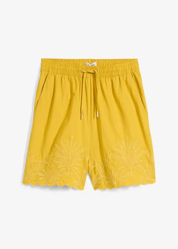 Shorts mit Seidenanteil in gelb von vorne - bonprix