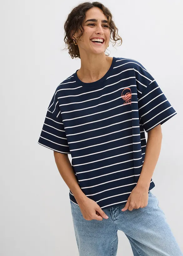 Sweatshirt aus weichem Baumwoll-Mix in blau von vorne (im Anschnitt) - bonprix