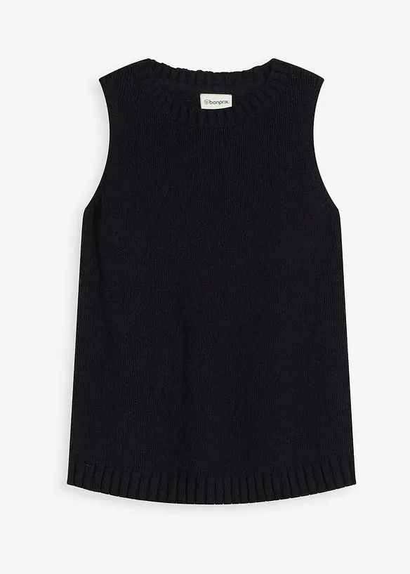 Stricktop aus Baumwolle mit Noppenstruktur in schwarz von vorne - bonprix