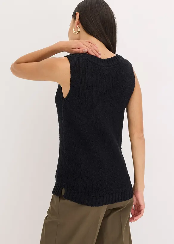 Stricktop aus Baumwolle mit Noppenstruktur in schwarz von hinten (im Anschnitt) - bonprix