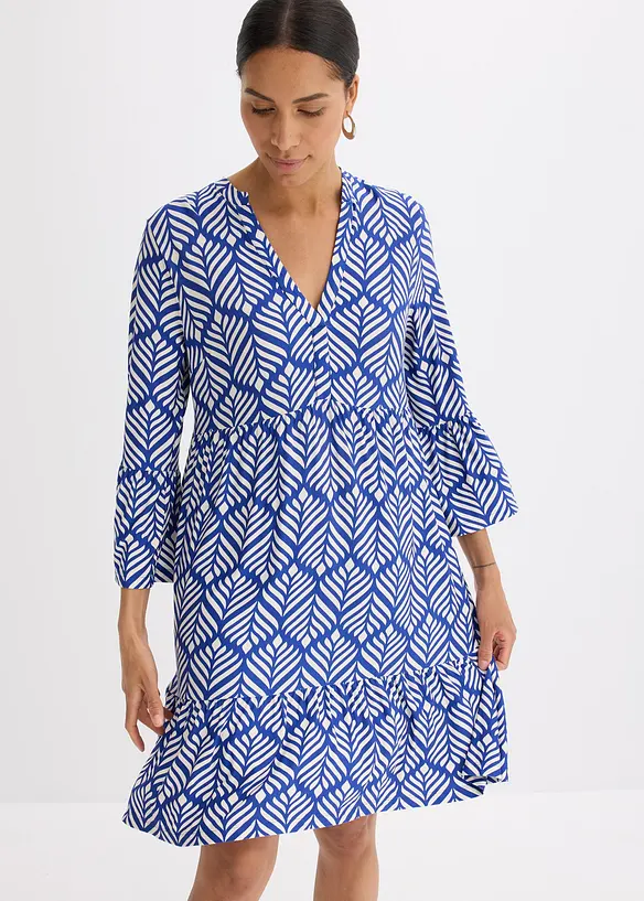 Jersey-Tunika-Kleid aus softem Viskose-Mix in blau von vorne (Totalaufnahme) - bonprix