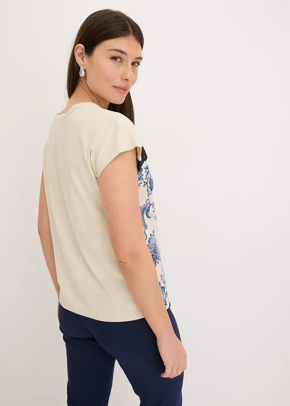 Oversize- Shirt mit Spitzenband in beige von hinten (im Anschnitt) - bonprix Oversize- Shirt mit Spitzenband in beige von hinten (im Anschnitt) - bonprix