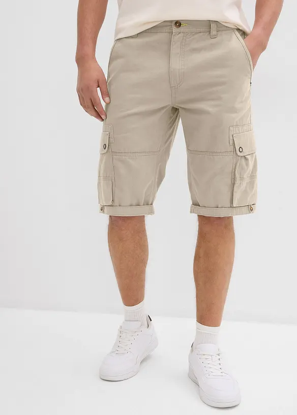 Cargo-Bermuda aus reiner Baumwolle in Regular Fit in grün von vorne - bonprix