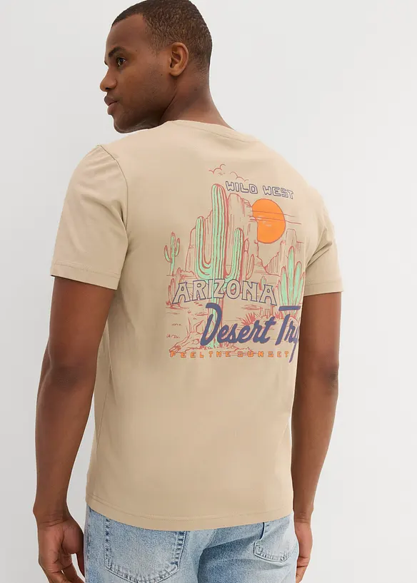 T-Shirt aus reiner Bio-Baumwolle in beige von vorne (im Anschnitt) - bonprix