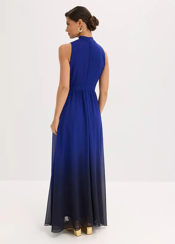 Chiffonkleid mit Kragen und Accessoire in blau von hinten (Totalaufnahme) - bonprix Chiffonkleid mit Kragen und Accessoire in blau von hinten (Totalaufnahme) - bonprix