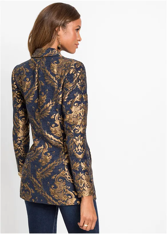Blazer aus glänzendem Jacquard in blau von hinten (im Anschnitt) - bonprix