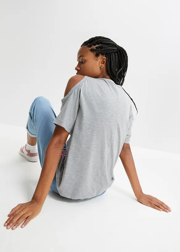 Cold-Shoulder-Shirt in grau von hinten (im Anschnitt) - bonprix