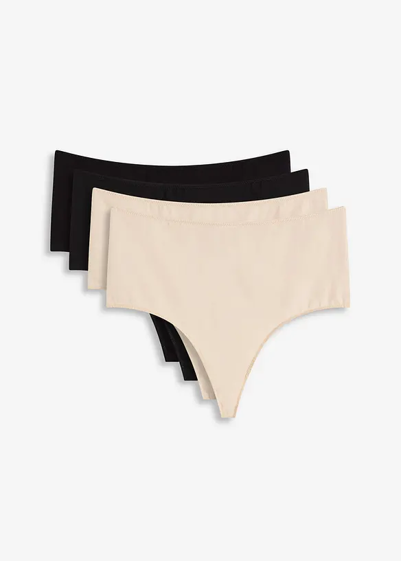 Highwaist String mit weicher Baumwolle (4er Pack) in schwarz von vorne - bonprix