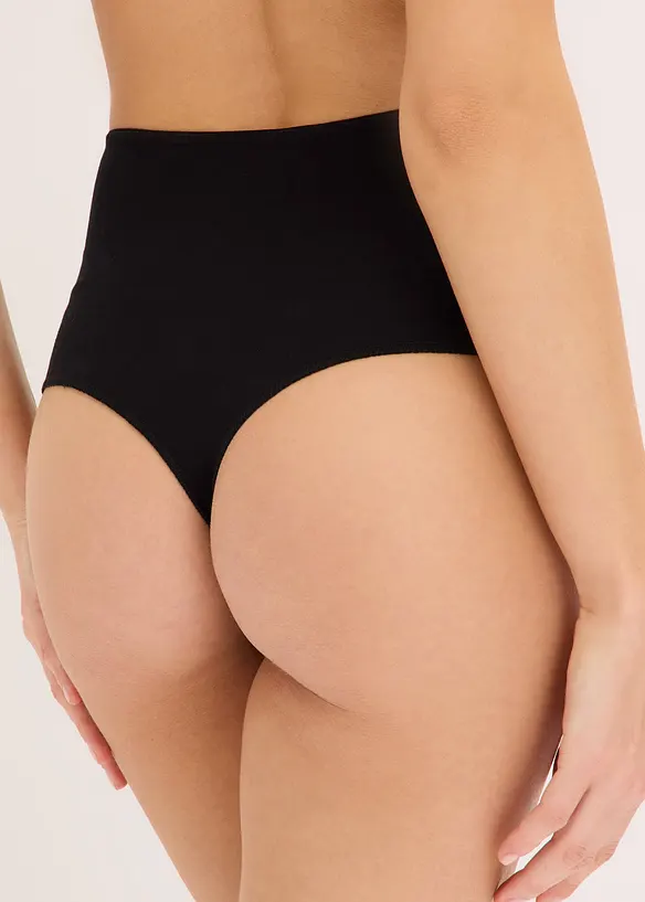 Highwaist String mit weicher Baumwolle (4er Pack) in schwarz von hinten - bonprix