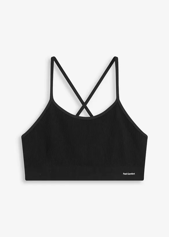 Feel Comfort Racerback Seamless Bustier gerippt in schwarz von vorne - bonprix