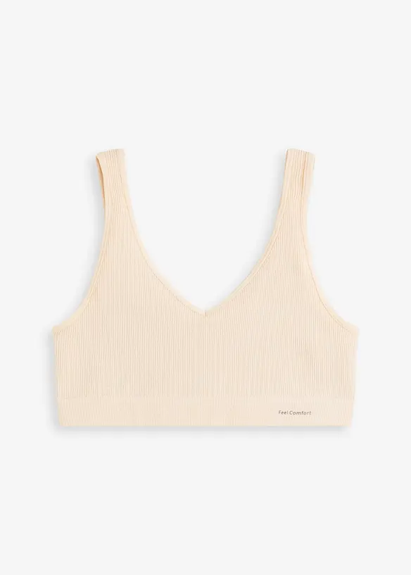 Feel Comfort Seamless Bustier gerippt in beige von vorne - bonprix