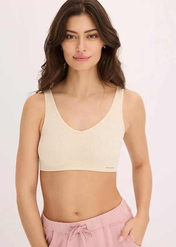 Feel Comfort Seamless Bustier gerippt in beige von vorne (im Anschnitt) - bonprix