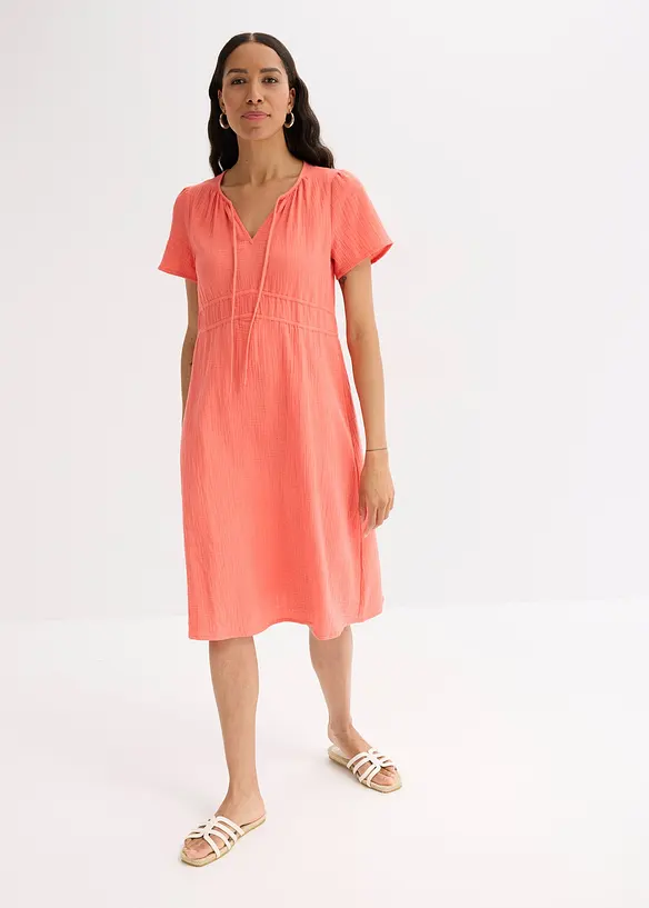 Musselin-Tunika-Kleid aus reiner Baumwolle in pink von vorne (Totalaufnahme) - bonprix Musselin-Tunika-Kleid aus reiner Baumwolle in pink von vorne (Totalaufnahme) - bonprix