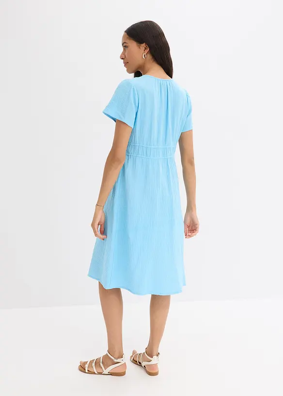 Musselin-Tunika-Kleid aus reiner Baumwolle in blau von hinten (Totalaufnahme) - bonprix Musselin-Tunika-Kleid aus reiner Baumwolle in blau von hinten (Totalaufnahme) - bonprix