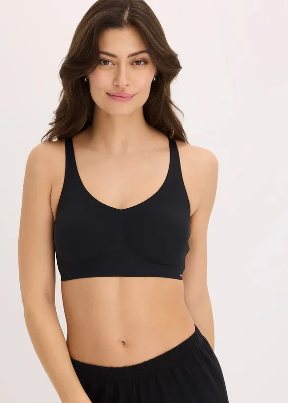 Wattierter Feel Comfort Lasercut T-Shirt BH in schwarz von vorne (im Anschnitt) - bonprix