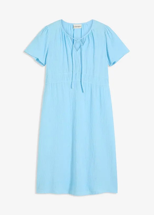 Musselin-Tunika-Kleid aus reiner Baumwolle in blau von vorne - bonprix Musselin-Tunika-Kleid aus reiner Baumwolle in blau von vorne - bonprix