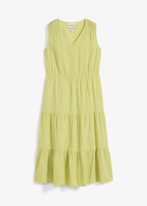 Baumwoll-Midikleid aus weichem Musselin in grün von vorne - bonprix