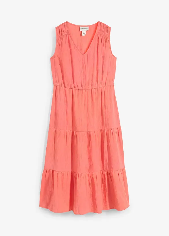 Baumwoll-Midikleid aus weichem Musselin in pink von vorne - bonprix