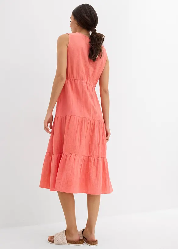 Baumwoll-Midikleid aus weichem Musselin in pink von hinten (Totalaufnahme) - bonprix