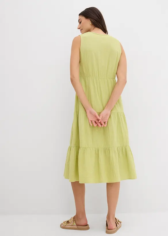 Baumwoll-Midikleid aus weichem Musselin in grün von hinten (Totalaufnahme) - bonprix