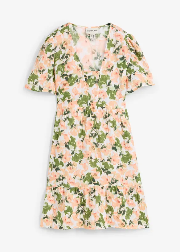 Musselin-Minikleid aus reiner Baumwolle in weiß von vorne - bonprix