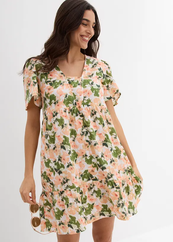 Musselin-Minikleid aus reiner Baumwolle in weiß von vorne (Totalaufnahme) - bonprix