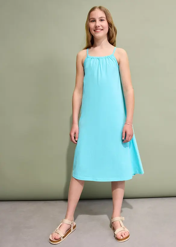 Jerseykleid aus reiner Bio-Baumwolle in blau von vorne (Totalaufnahme) - bonprix