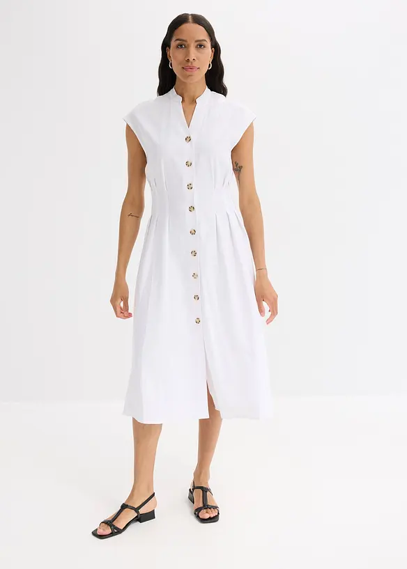 Midikleid aus leichtem Leinen-Mix in weiß von vorne (Totalaufnahme) - bonprix Midikleid aus leichtem Leinen-Mix in weiß von vorne (Totalaufnahme) - bonprix
