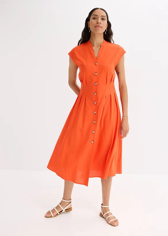 Midikleid aus leichtem Leinen-Mix in rot von vorne (Totalaufnahme) - bonprix Midikleid aus leichtem Leinen-Mix in rot von vorne (Totalaufnahme) - bonprix