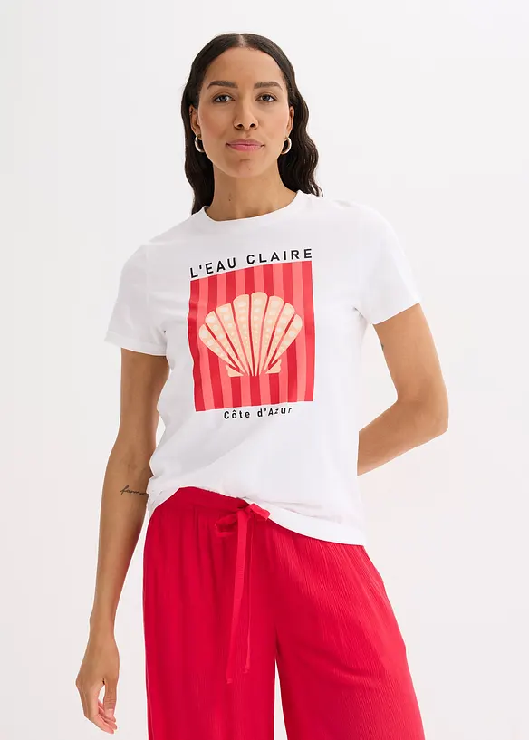 T-Shirt aus reiner Baumwolle in weiß von vorne (im Anschnitt) - bonprix