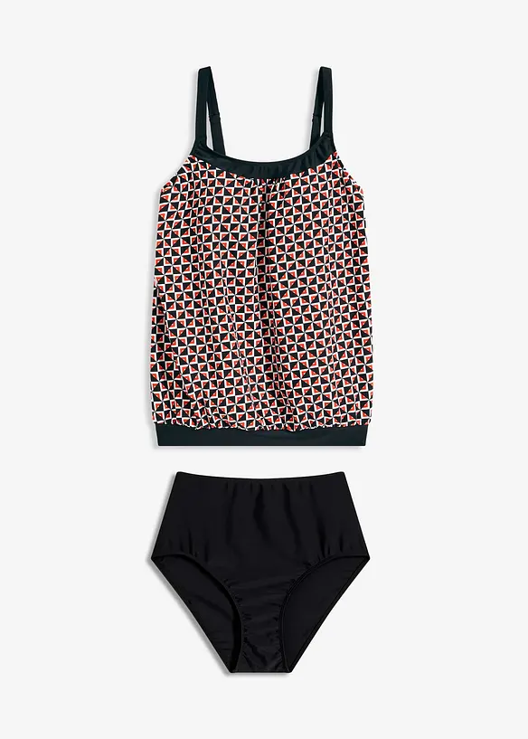 Oversize Tankini mit Highwaist-Bikinihose (2-tlg.Set) in weiß von vorne - bonprix
