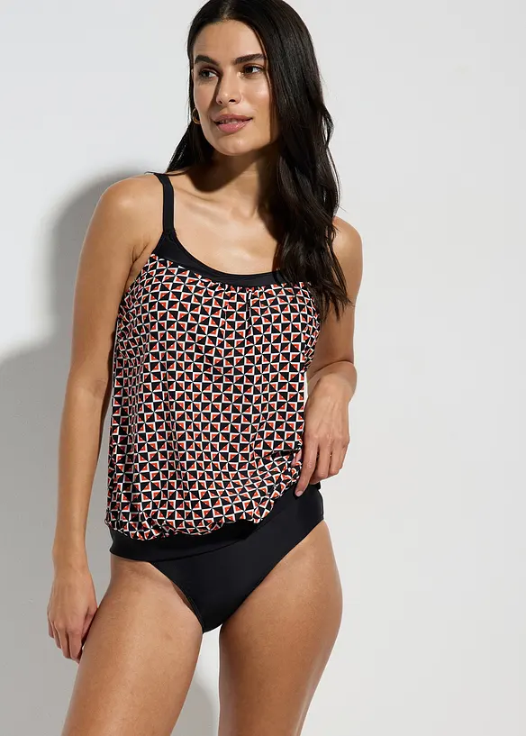 Oversize Tankini mit Highwaist-Bikinihose (2-tlg.Set) in weiß von vorne (Totalaufnahme) - bonprix